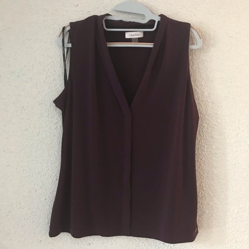 Calvin Klein Pleated Tank Blouse Purple Size Large